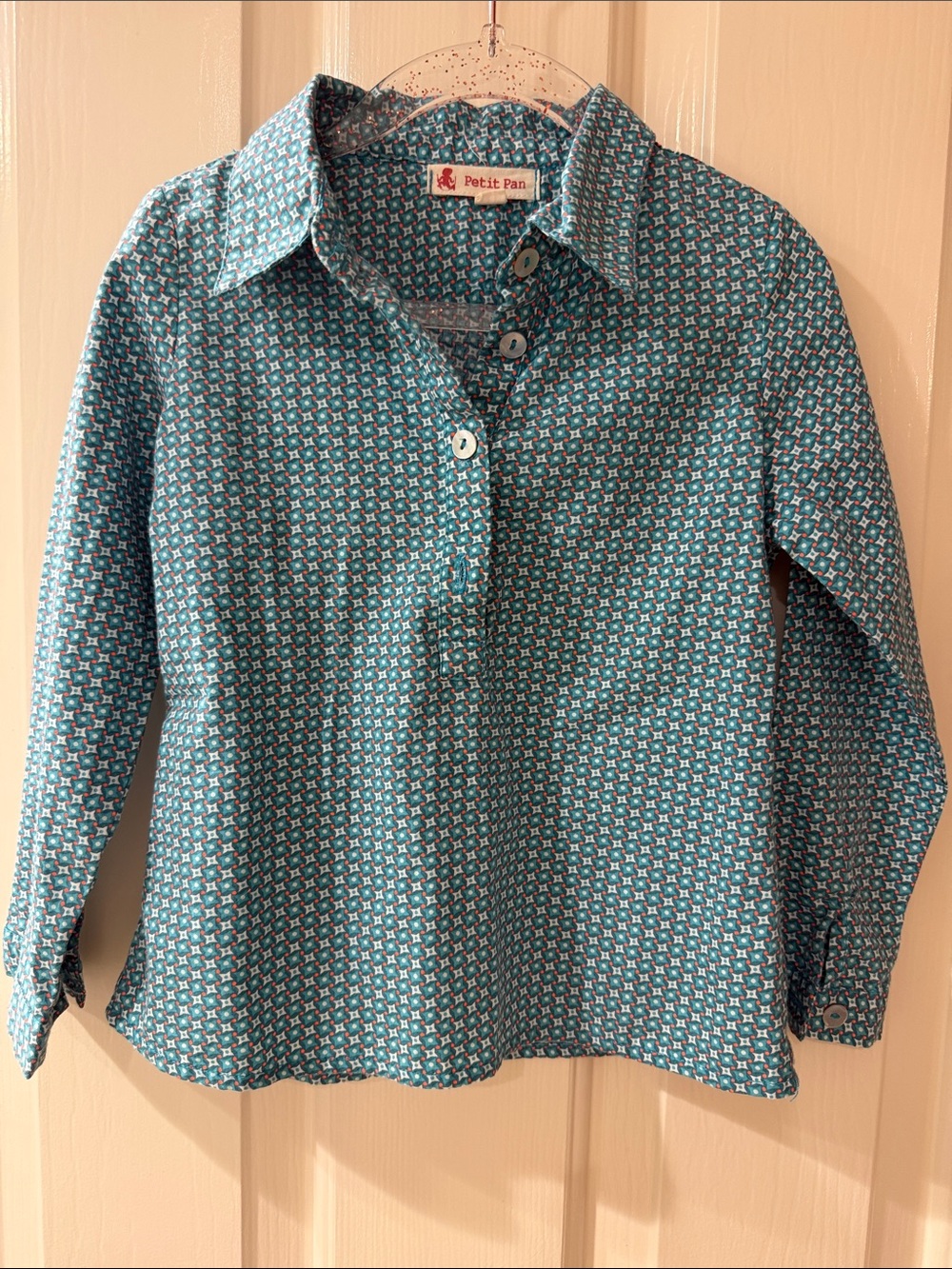 Like New Kids 4T Petit Pan Teal Geometric Button-Down Shirt